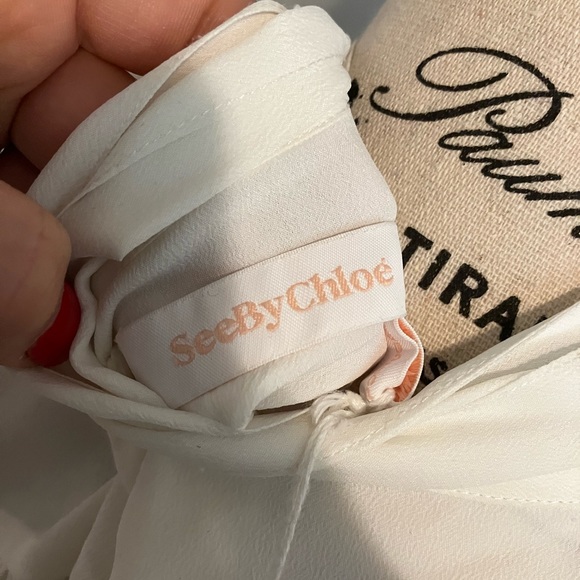 100% silk NWT See by Chloe white blouse with mock neck and tassels (40) - Picture 6 of 12